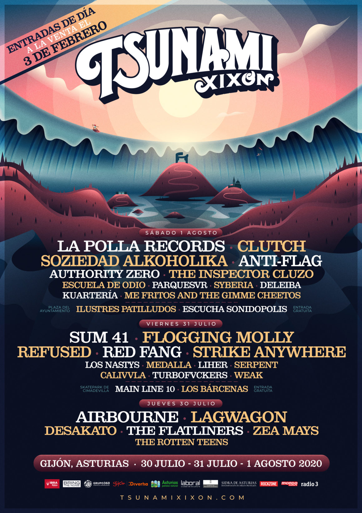 ¡Cartel por días del Tsunami Xixón 2020 y entradas a la venta el 3 de febrero!