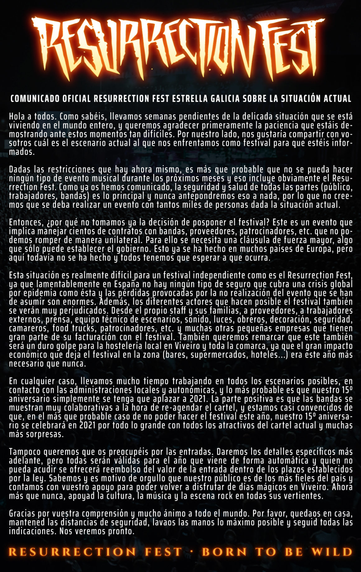 Comunicado oficial del Resurrection Fest Estrella Galicia sobre la situación actual