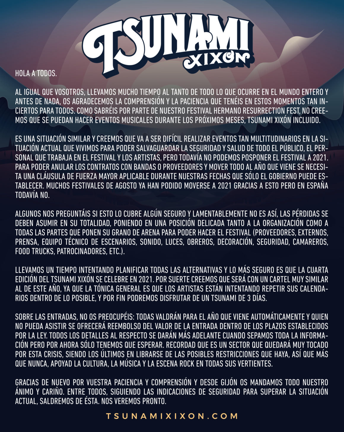 Comunicado oficial del Tsunami Xixón respecto a la situación actual