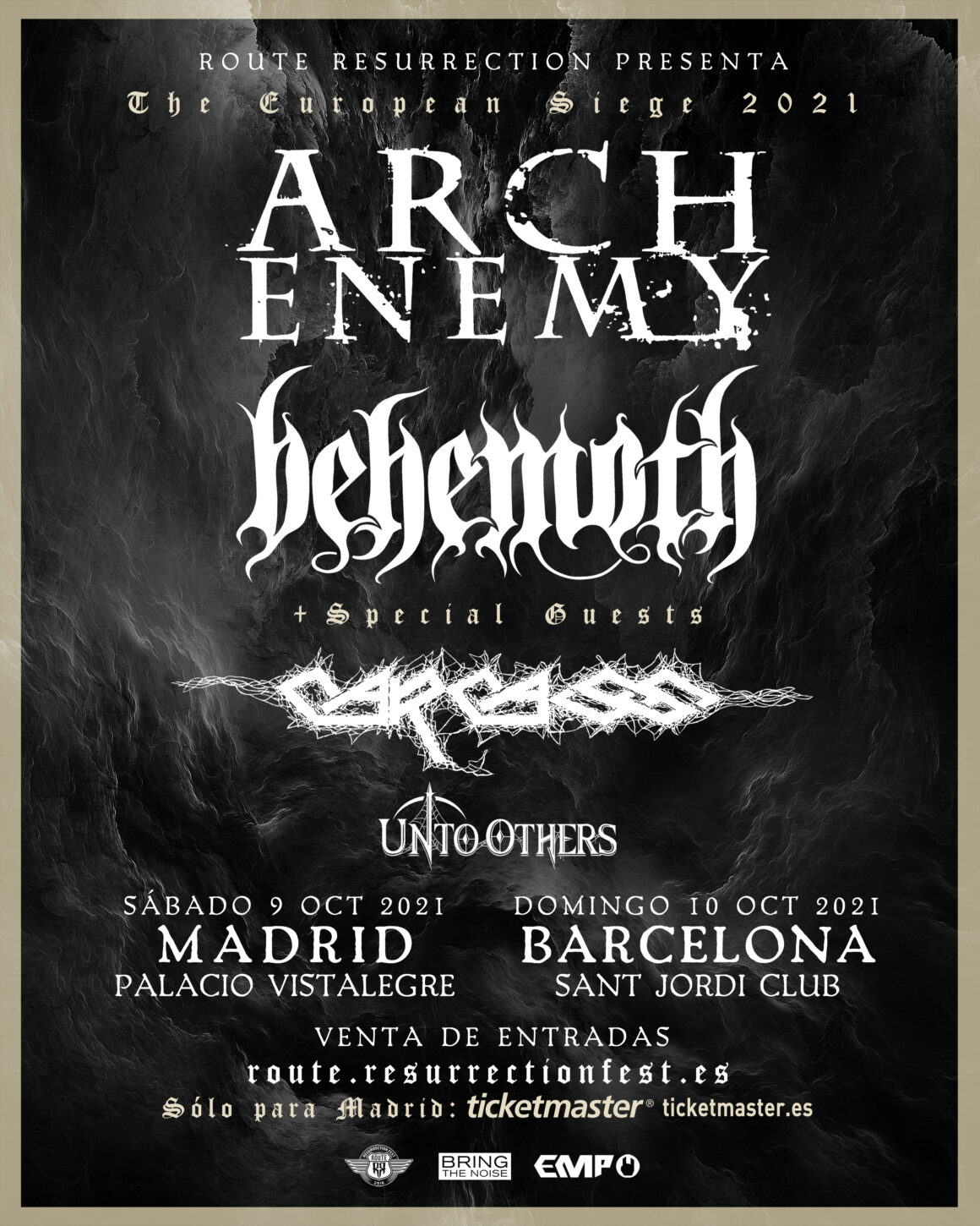 La gira definitiva de metal extremo de Route Resurrection traerá a Arch Enemy y Behemoth como cabezas de cartel y los legendarios Carcass como invitados especiales