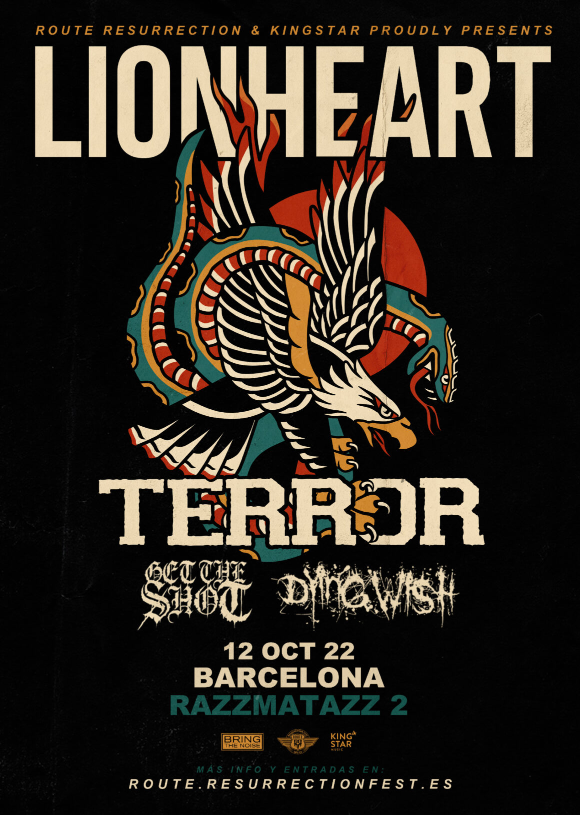 Nuevo concierto Route Resurrection: Lionheart con Terror, Get The Shot y Dying Wish tocarán en Barcelona en 2022