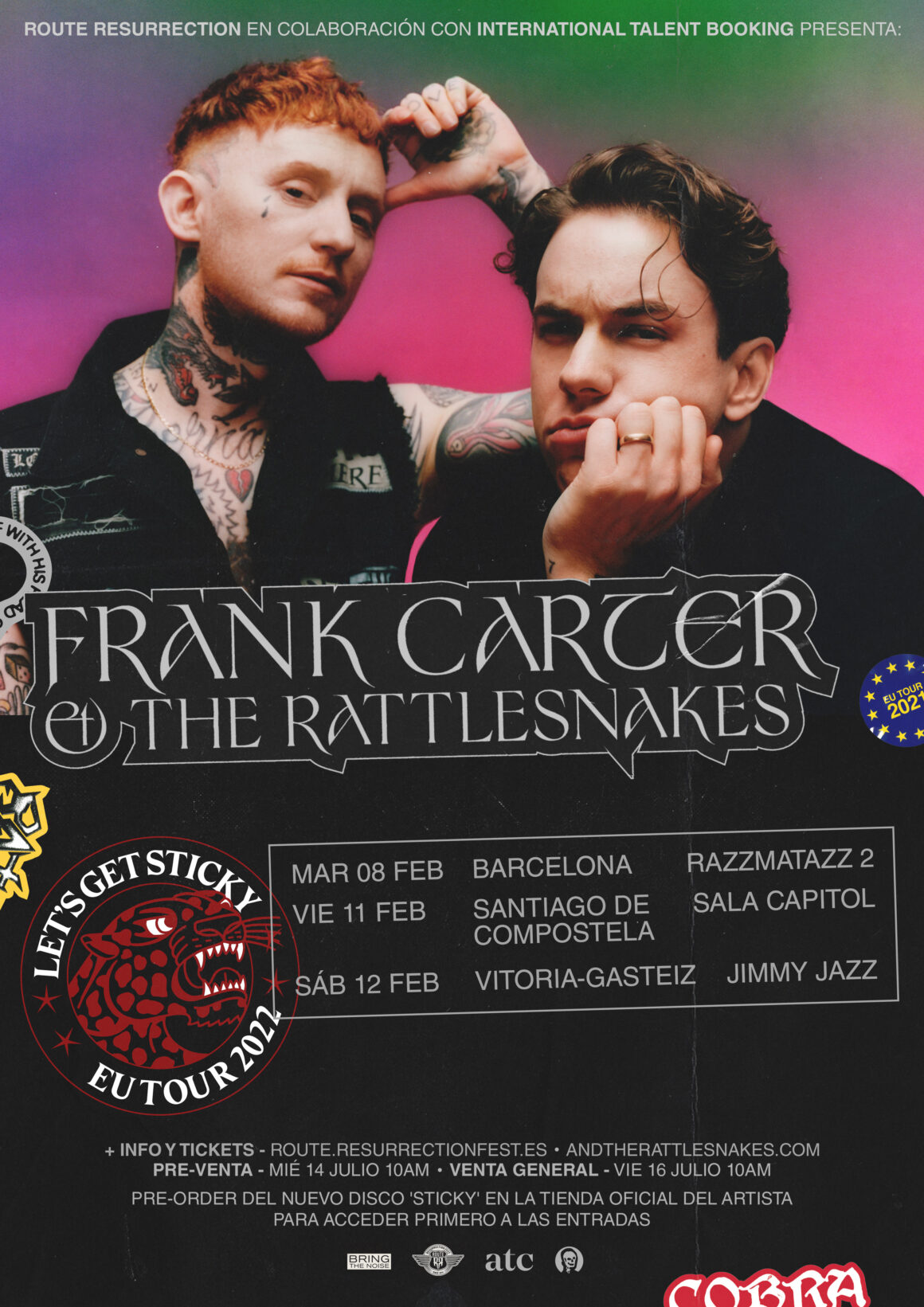 Nueva gira de Frank Carter & The Rattlesnakes presentando su nuevo disco “Sticky”