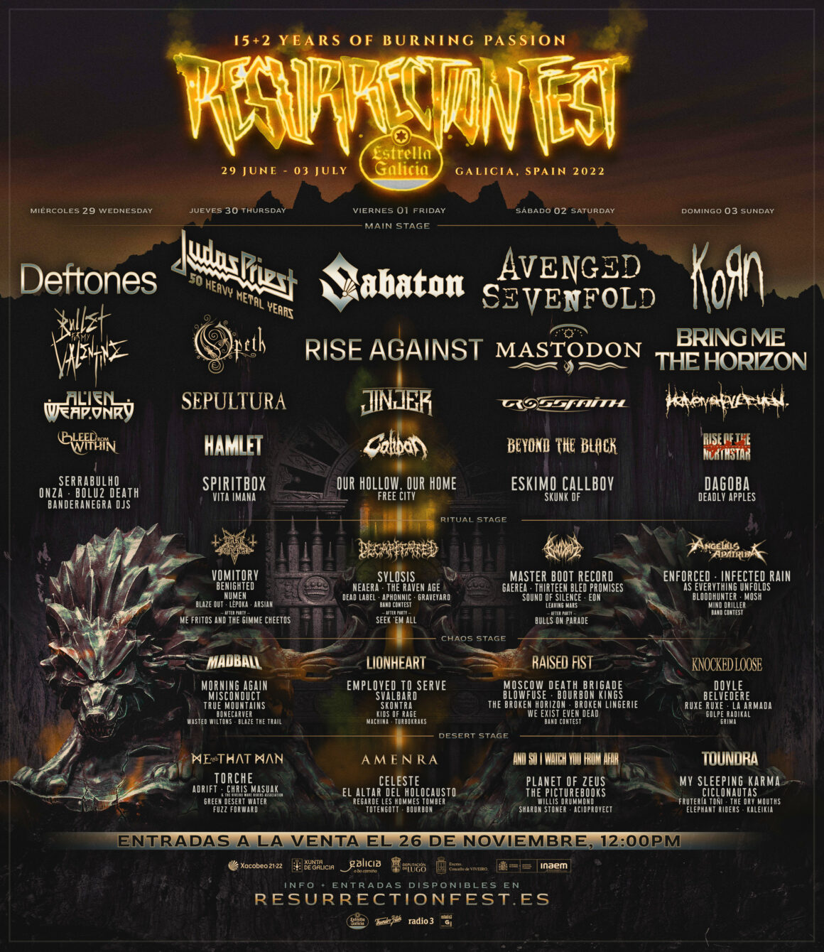 Cartel final por días del Resurrection Fest Estrella Galicia 2022 y entradas de 1 día a la venta este viernes Cartel final por días del Resurrection Fest Estrella Galicia 2022 y entradas de 1 día a la venta este viernes