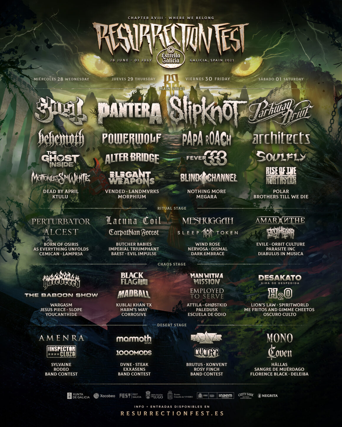 Cartel por días para el Resurrection Fest Estrella Galicia 2023