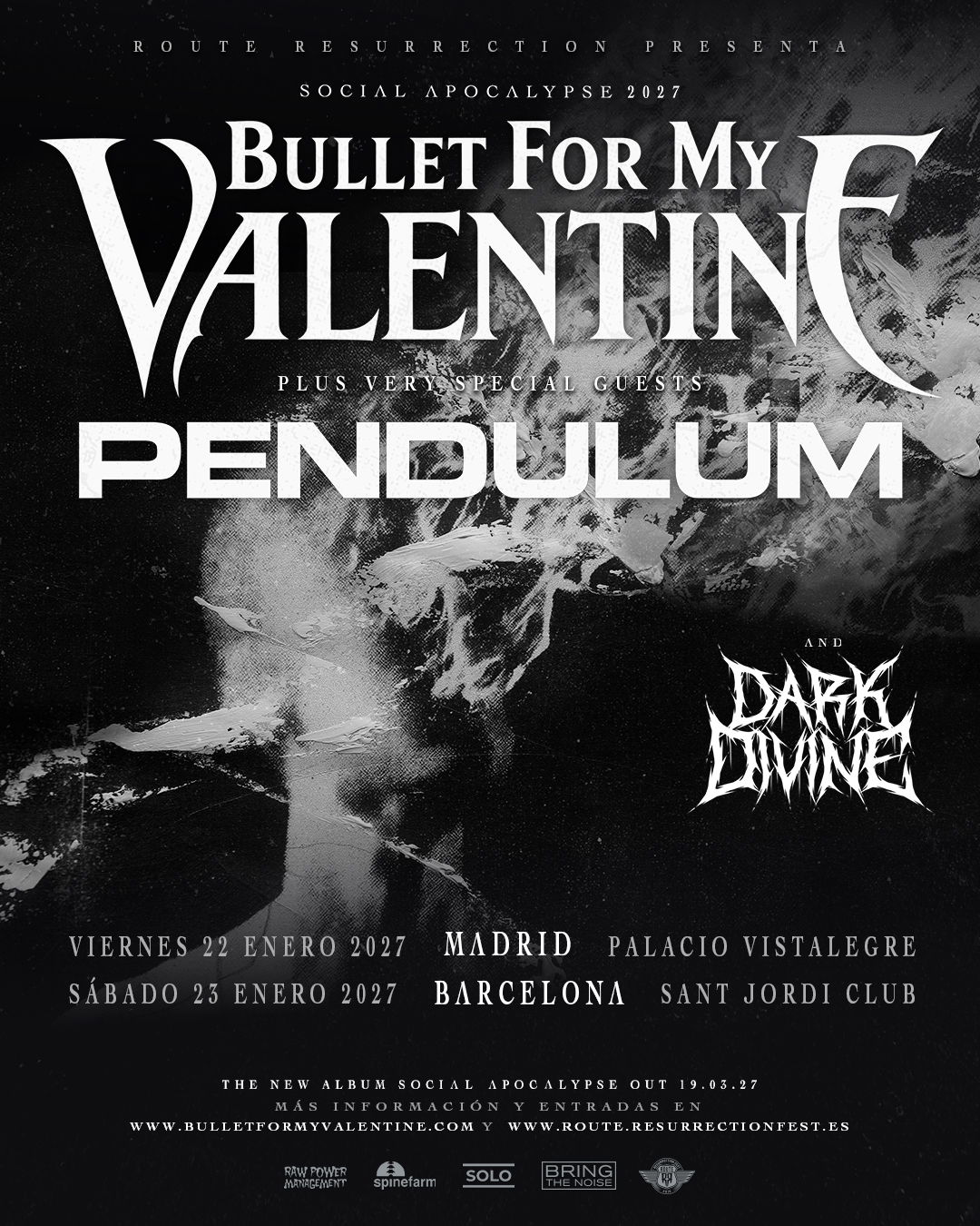 Bullet For My Valentine tocarán en Madrid y Barcelona en enero de 2027 con Pendulum y Dark Divine Bullet For My Valentine tocarán en Madrid y Barcelona en enero de 2027 con Pendulum y Dark Divine